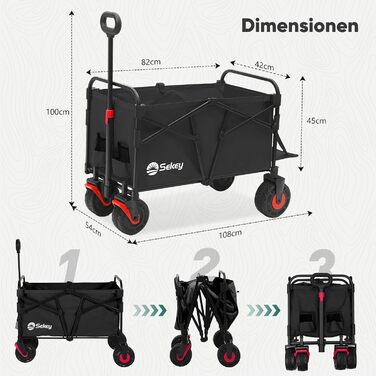 Візок пляжний складаний Sekey Bollerwagen XXL 200кг 155л, чорний - для піску та транспортування речей