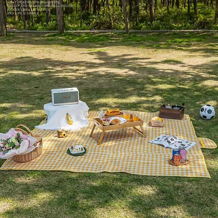 Великий пляжний рушник RUIBOLU для пікніка на 2-4 особи, водонепроникний, швидковисихаючий, для подорожей, кемпінгу, пляжу, парку (темно-синій в клітинку)