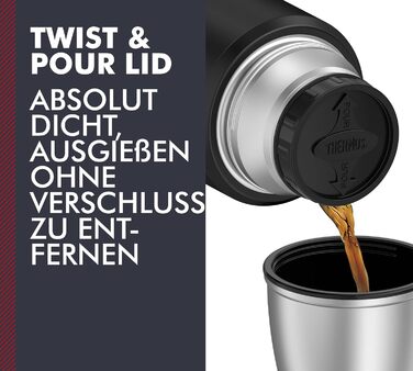 THERMOS STAINLESS KING Thermos flask black matte 1.20L - Stainless steel, absolutely leak-proof, with drinking cup and handle, 12h hot & 24h cold, dishwasher safe, BPA-free