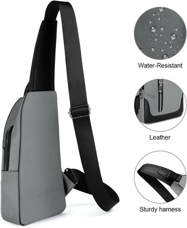 Чоловіча нагрудна сумка Brusttasche, Crossbody з USB-зарядкою, Оксфорд, водонепроникна, для спорту, роботи, подорожей (#6 A-grau)