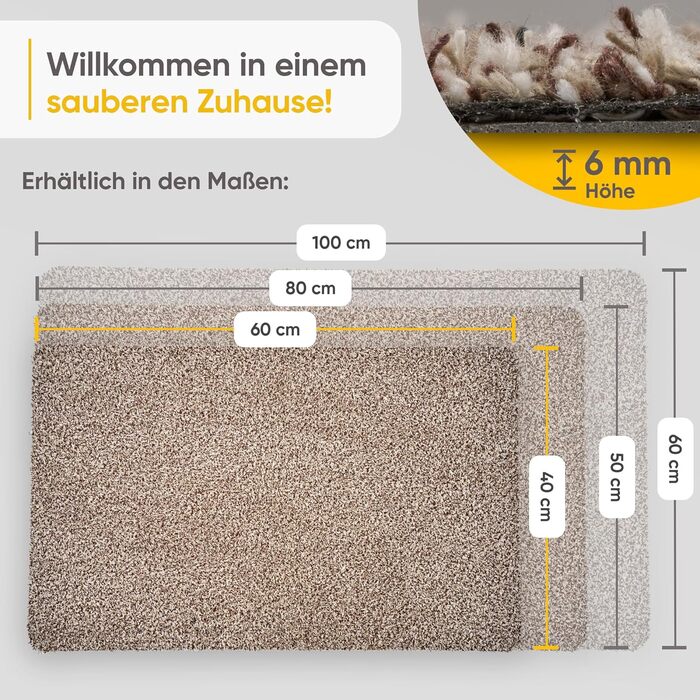 Килимок Entrando 40x60 см - бавовна, антиковзаючі, для дому та вулиці - під двері, терасу, балкон (Бежевий)