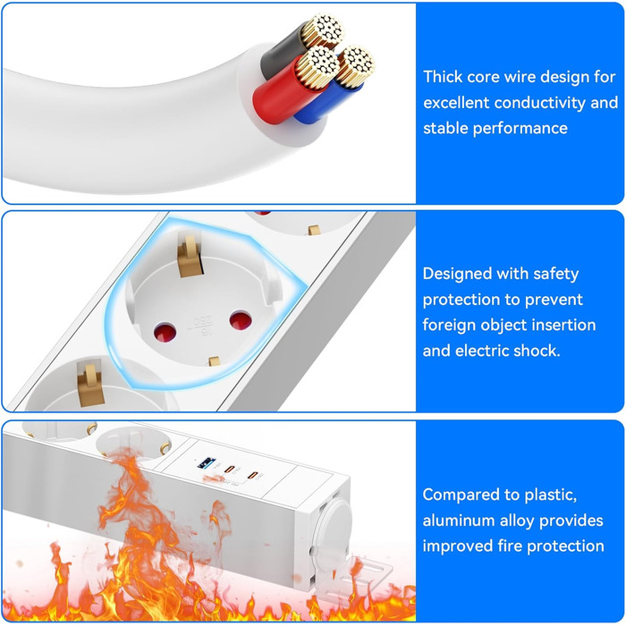 Мережевий фільтр із захистом від перенапруги, 10 розеток, поворотний на 360°, для стін, кабель 1.8м, 16A/4000W, для офісу та дому, чорний