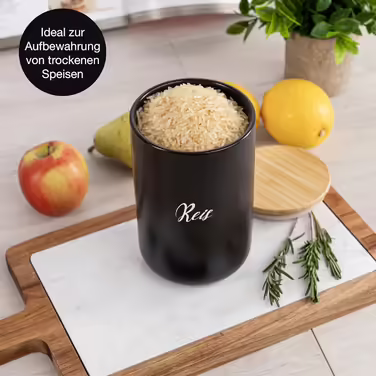 Moritz & Moritz Storage Jar Black 600 ml - Labelable – Ceramic Storage Jar with Bamboo Lid - Jar with Lid for Flour, Coffee, Muesli or Bathroom Accessories