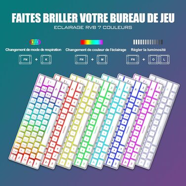 RedThunder K62 Бездротова ігрова клавіатура та миша, RGB, AZERTY, 62 клавіші, Mini, для PC/PS5 (білий)