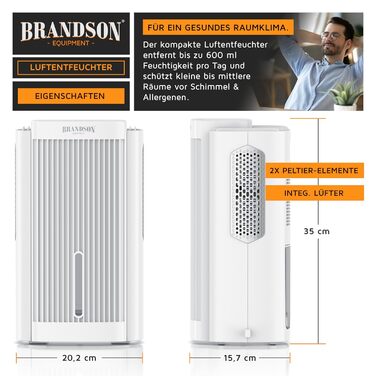 Електричний осушувач повітря Brandson – 2000 мл для кухні, спальні, офісу, гаража