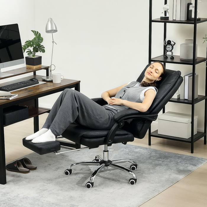 Vinsetto Office Chair with Vibration Massage, Ergonomic Executive Chair with Lumbar Warmer, Reclining Function, Footrest, Adjustable Height Desk Chair, Swivel Chair with Side Pocket, Black | Aosom