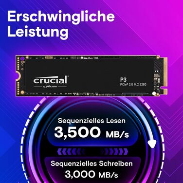 SSD Crucial P3 500GB M.2 NVMe PCIe Gen3 - Швидкий внутрішній накопичувач