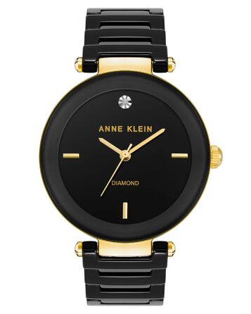 Жіночий годинник Anne Klein з керамічним браслетом та діамантовим циферблатом, чорний/золотий