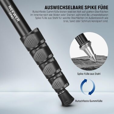 NEEWER Монопод 155 см для камери: легкий, портативний, з адаптерами 1/4' та 3/8' для DSLR, відеокамер, вантажопідйомність 8 кг