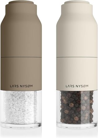 LARS NYSØM Salt and Pepper Mill Set Stainless Steel with Adjustable Grinder | Bottle Design Spice Mill Set Manual (Brown/Beige)