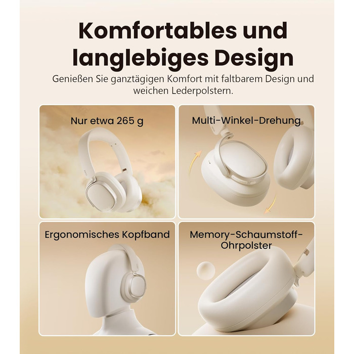 Навушники бездротові Edifier ES850NB з шумозаглушенням, Hi-Res Audio, Bluetooth 5.4, LDAC, 92 год роботи, слонова кістка