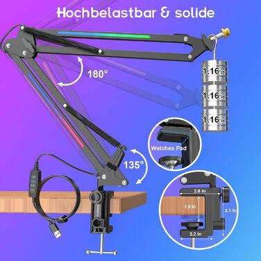 Кріплення для мікрофона ZealSound: регульований кронштейн для HyperX QuadCast/Blue Yeti та ручного мікрофона, з надійною підставкою та адаптером 3/8' - 5/8' – подарунок для геймерів та YouTube-блогерів