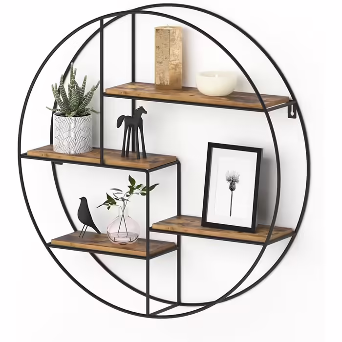 Vicco Wandregal Fyrk, Hanging Shelf, Rustic Oak/Black, 55 x 55 cm Round