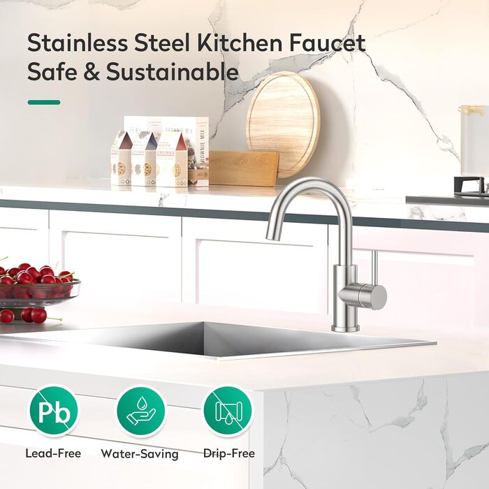 Кран кухонний CREA, 360° поворотний, нержавіюча сталь, для маленької кухні