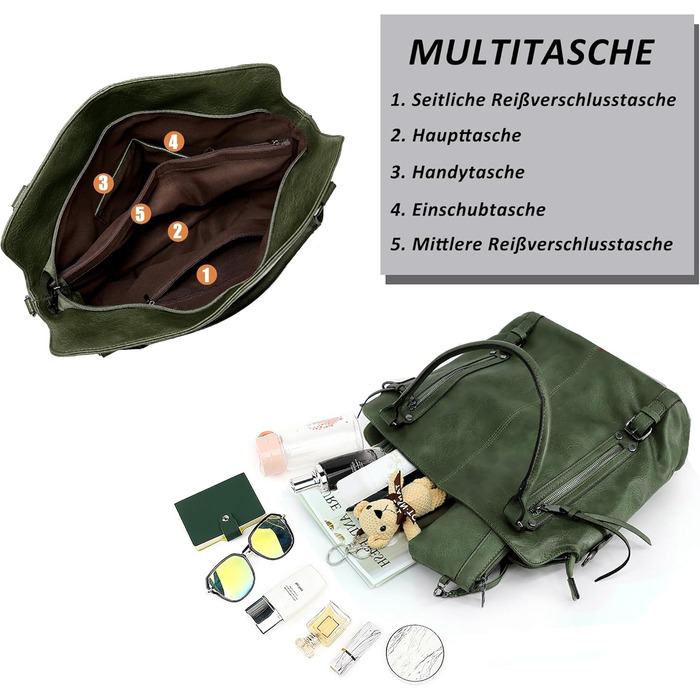 Сумка жіноча TANTOMI елегантна вінтажна, велика сумка-шопер через плече з м'якого матеріалу, знімний ремінець, темно-зелена