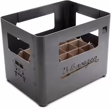 BRISA VW Collection - Volkswagen Fire Basket Grill Bowl made of Corten steel in beverage crate form Multifunctional (Black/Corten steel)