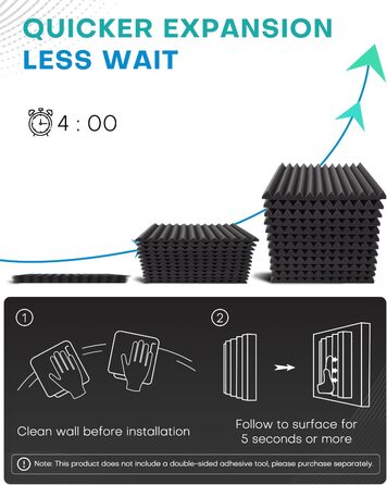 Акустичний поролон Knightsacoustic для звукоізоляції, панелі-поглиначі шуму 30x30x2.5 см, чорний (набір 52 шт) для студії звукозапису