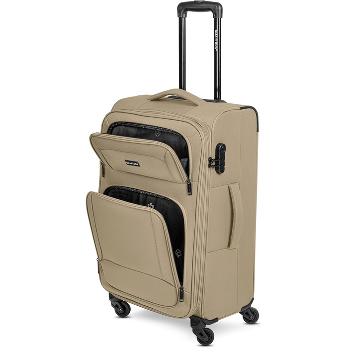 Набір валізак Smartbox (3 шт.) для жінок та чоловіків | Легкі та міцні валізи-ролери, якісний softcase, 4 колеса та кодовий замок | Розширювані | Бежевий колір