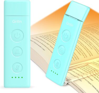 LED лампа для читання Gritin з USB-C, кріплення-прищіпка, регулювання яскравості, 3 режими кольору, для книголюбів, білий (блакитний)