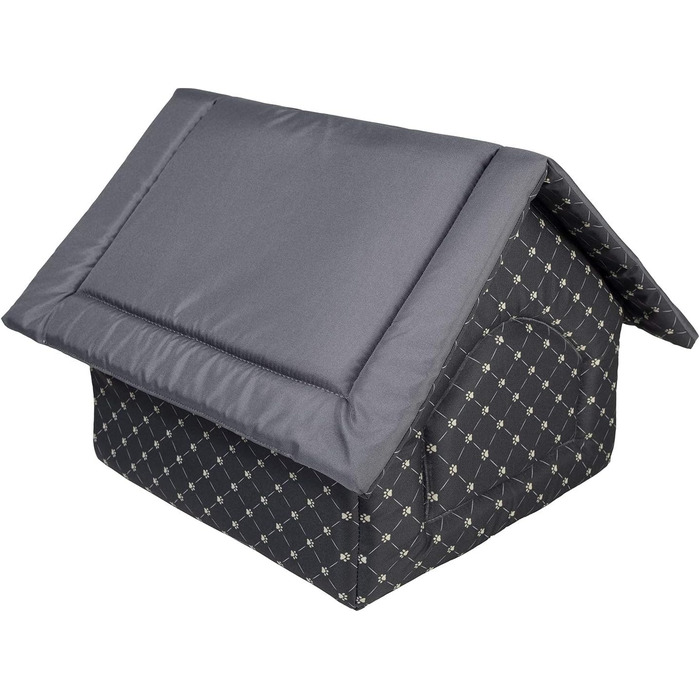 Чорний лежак для собак та котів XL (44x55x43 см) з принтом лапок | Лежанка для великих та середніх собак | Будка для котів та собак