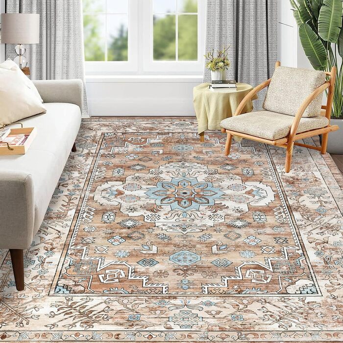 Килим Enyhom Boho Mandala 180x270 см, кремовий, нековзкий, м'який, короткий ворс, для вітальні, спальні, кухні, машинне прання