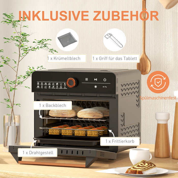 HOMCOM 3-in-1 Mini Oven with Convection, Fryer Basket, Timer, 40°C-220°C, 20L Mini Oven with Grill Rack, Baking Tray, Crumb Tray | Aosom
