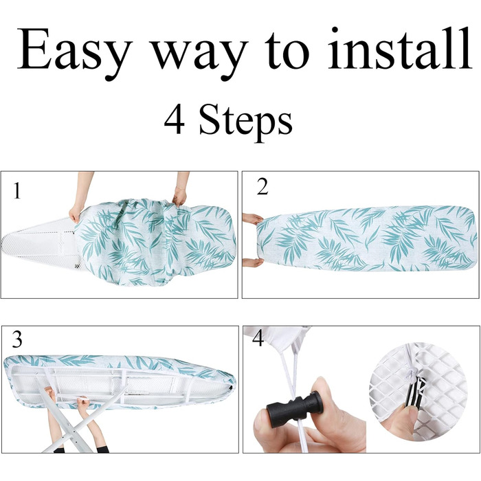 Чохол для прасувальної дошки, 140 x 50 см, великий, з бавовни, товста підкладка, простий у використанні, стійкий до подряпин, зелені листки, розмір L