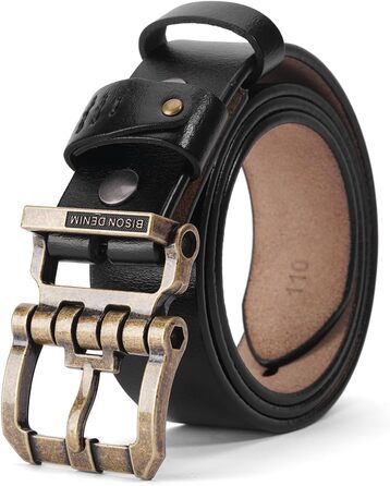 Чоловічий шкіряний ремінь BISON DENIM з класичною пряжкою, міцний, для джинсів, довжина 115 см (підходить для об'єму талії 36-39 дюймів) + ремінь з принтом, довжина 125 см (підходить для об'єму талії 41-43 дюйми)