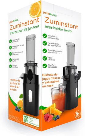 Zuminstant Compact Electric Juicer (Slow Juicer): Cold-pressed, nutrient-rich, foam-free juicer, space-saving, ideal for small spaces, for fresh fruits and vegetables