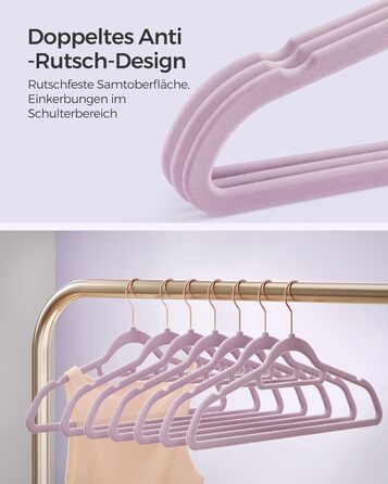 Плечики SONGMICS для одягу, 50 шт., велюрові, антиковзаючі, для краваток, 360° обертання, 0,6 см, економія місця, 43,5 см, для пальто, штанів, срібно-білі