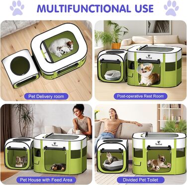 Pawaboo Розкладний вольєр для тварин, переносна клітка для собак та котів, зелений, 90x70x60 см
