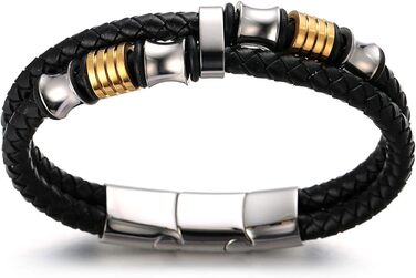 Дитячий браслет Halukakah для хлопчиків: шкіряний, з магнітним застібком, золотисто-срібне покриття, 18-19.5 см, з подарунковою коробкою (6-12 років)