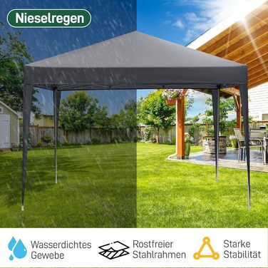 LEADZM Pavilion 3x3m, Pop-up Folding Pavilion, Stable, Waterproof, Steel Frame, Adjustable Height, UV Protection 50+, Garden Tent, Party Tent, for Garden, Party, Camping, Dark Grey