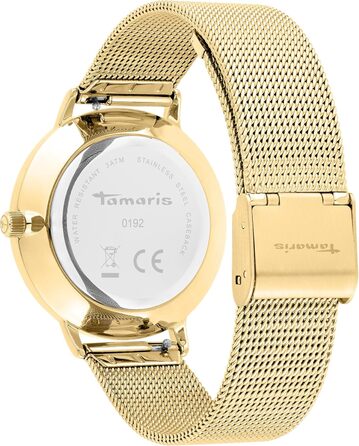 Жіночий годинник Tamaris на кварцовому механізмі, аналоговий, 36 мм, з браслетом з нержавіючої сталі, з блискітками, водостійкий 3 ATM (золотий сітчастий браслет / циферблат з блискітками)