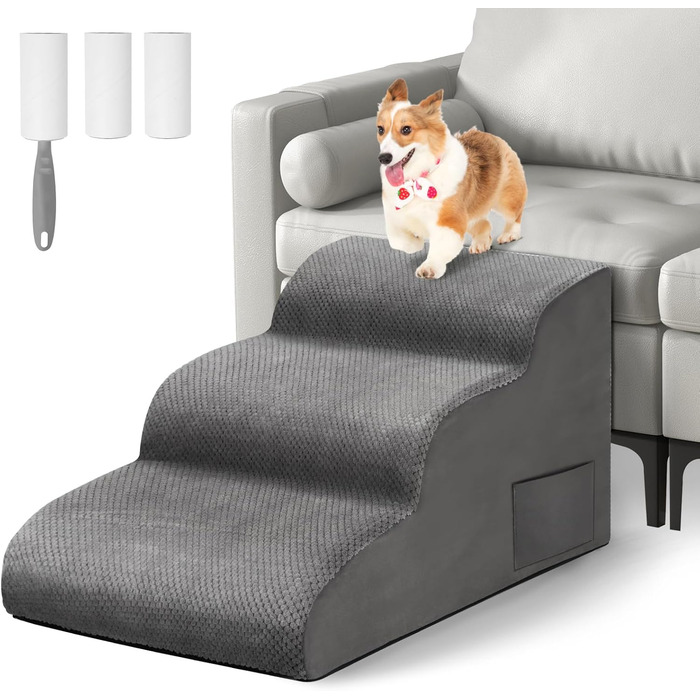 Сходи для собак маленьких порід Otauoaea: 3 сходи, антиковзаюча поверхня, для софи та ліжка, знімний чохол, сірий колір