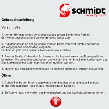 SCHMIDT захисний замок на кермо та педаль LS-2000 49,5-78 см для авто, вантажівок, протиугінний пристрій із кодовим замком