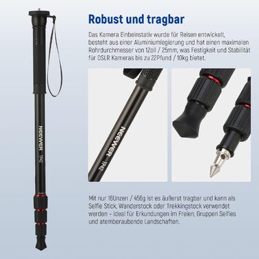 NEEWER Монопод 155 см для камери: легкий, портативний, з адаптерами 1/4' та 3/8' для DSLR та відеокамер, витримує до 8 кг