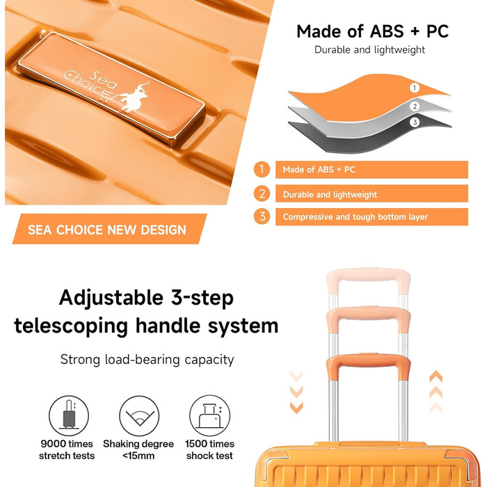 Набір валіз Sea Choice: 3 валізи (55/65/75 см) + косметичка, білий, з TSA-замком