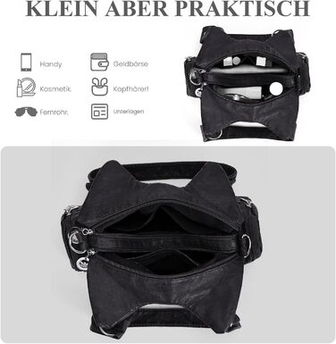 Сумка жіноча TIAASTAP Klein City Bag вінтаж чорна шкіряна через плече Hobo Bag з багатьма відділеннями
