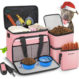 Трансформер для собак, сумка-переноска для подорожей, з 2 складеними мисками та кишенькою для ласощів (Рожевий)