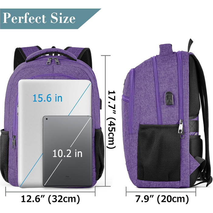 Рюкзак BIKROD для чоловіків та жінок, шкільний рюкзак для хлопчиків та дівчаток-підлітків, 15.6 дюймів для ноутбука, робочий, для подорожей, кемпінгу, роботи, 15.6' (фіолетовий)