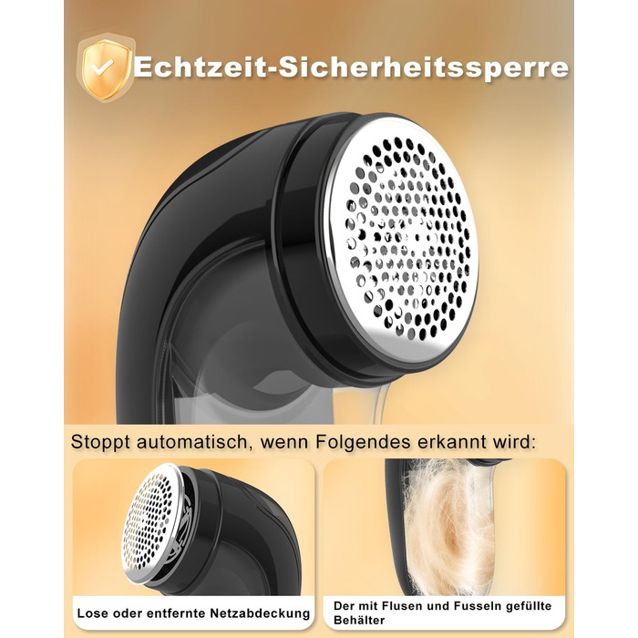 Електричний видалення ворсу для одягу, меблів та текстилю - портативний бездротовий прилад з LED-дисплеєм та 3 рівнями налаштування, чорний