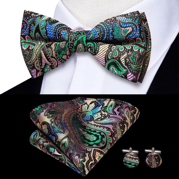 Чоловіча краватка Dubulle з квітковим візерунком Paisley, шовкова краватка для чоловіків, смугаста, комплект краватки та нагрудного хустинки для весілля, бізнесу (A Multi Green)