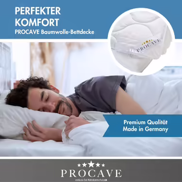 PROCAVE Cotton Comfort Quality Duvet for Summer 155x220cm, lightweight cotton blanket, washable, from nature, breathable & heat-regulating, 100% made in Germany 155 x 220 cm