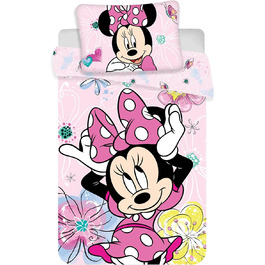 Комплект постільної білизни Minnie Mouse з метеликами, рожевий, 100% бавовна, 100x135 см, 40x60 см