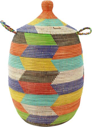 YAADU Laundry Basket with Lid 100L - XXL Laundry Collector, Large Laundry Basket, Laundry Container, Laundry Bin, Basket with Lid, Laundry Boxes, African Basket, Ubuntu Model (Colorful)