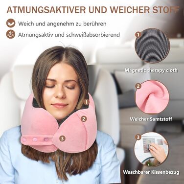 Подушка для шиї у літак, доросла, з піною з пам'яті, регульована, з маскою для сну та берушами, чорна (рожева)