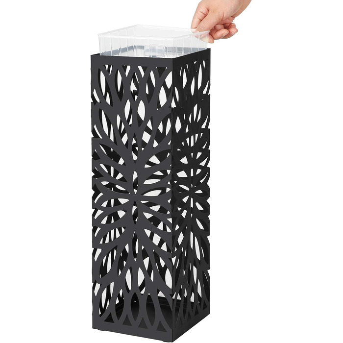 Стійка для парасоль та трекінгових палиць SONGMICS, чорна, металева, з піддоном, 4 гачки, 49H см