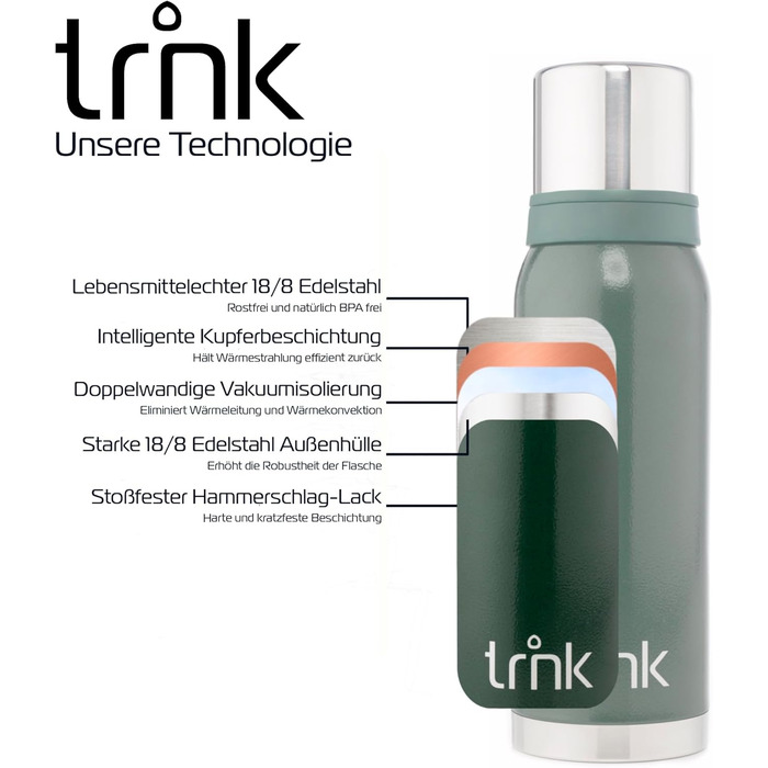 Термос Outdoor Arktis 2 - 1200 мл, нержавіюча сталь, BPA-free, 32 год, 2 стаканчики, для активного відпочинку, зелений