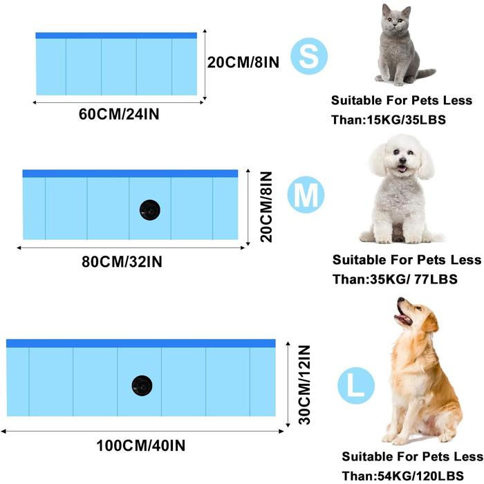 Складний басейн для собак 100x30 см - переносний басейн з ПВХ для великих собак, блакитний, з неслизьким дном